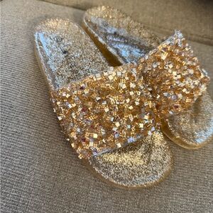 CLOVERLAY GOLD EMBELLISHED RUBBER SANDALS FITS LIKE A 7.5 US WOMENS